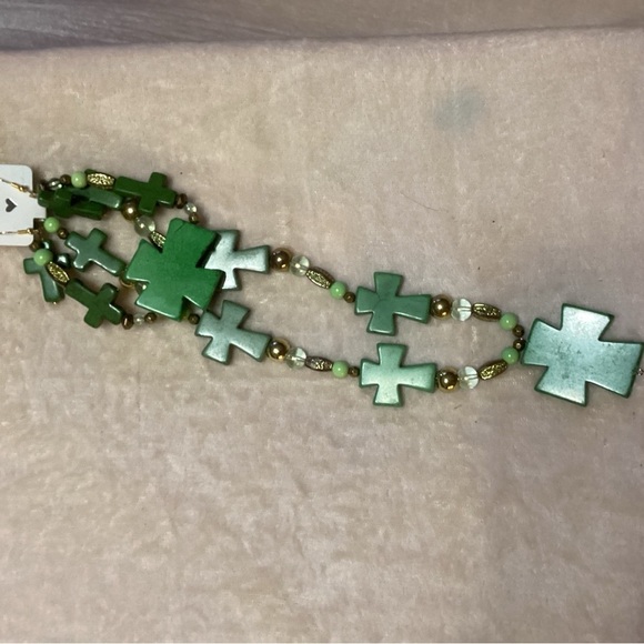 Chunky Spiritual Jewelry 3 pc set green and gold ceramic cross - Picture 2 of 2